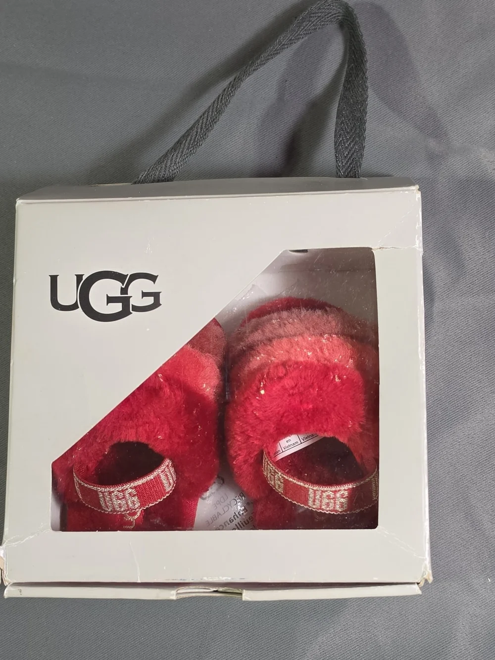 UGG Red Fluff Slide Sandals
